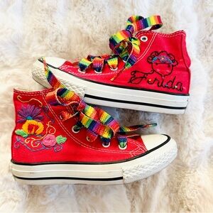Converse Kids Shoes in Red with Rainbow Laces